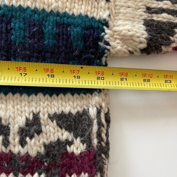 Vintage men's hand knit multicoloured chunky pure wool Nordic Scandi fair one sz - Picture 6 of 7